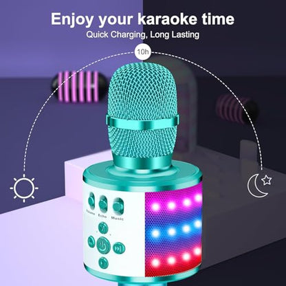 BONAOK Karaoke Microphone for Kids & Adults - Bluetooth Microphones Singing Mic with Disco Lights, Echo Effect, Built-in Speaker Portable Karaoke Player for Party Travel Gifts Q78(Ice Blue) - color: Ice Blue