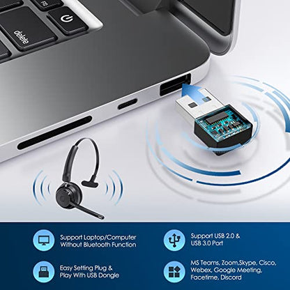 Mopchnic Bluetooth Headset, Wireless Headphone with Microphone for Computer, On Ear Bluetooth Headset with USB Dongle for Office Call Center Skype Zoom Meeting Online Class (Gray) - color: Gray
