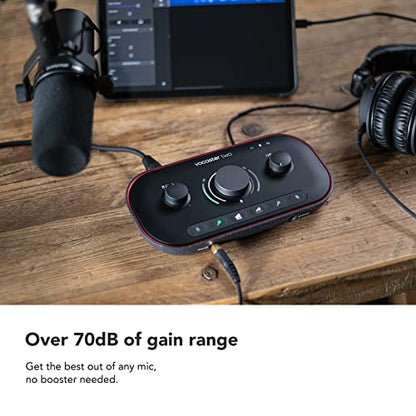 Focusrite Vocaster Two Studio — Podcasting Interface for Recording Host & Guest, with Professional Quality Vocaster DM14v Dynamic Microphone & HP60v Headphones. 2 Mic Inputs & Headphone Outputs | Podcasting Interface for Recording Host & Guest, with Vocas