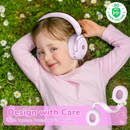 iClever BTH20 Active Noise Cancelling Headphones for Kids Toddler Travel | SafeSound Tech3.1, 60H Play Time, USB C AUX Cable, Award-Winning Kids Bluetooth Wireless Headphones for Boys/Girls/Autism - color: Light Pink