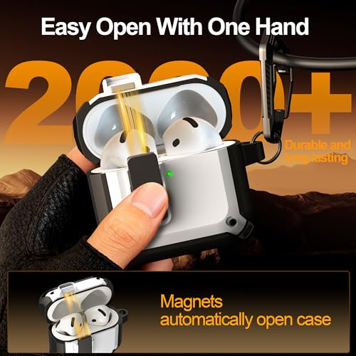 RFUNGUANGO AirPods 4 Case with Lock Magnetic Lid MagSafe, White | Compatible with Apple AirPods 4th Generation Case with Cleaner Kit & Keychain, Drop-proof - color: D-White, size: AirPods 4 Case