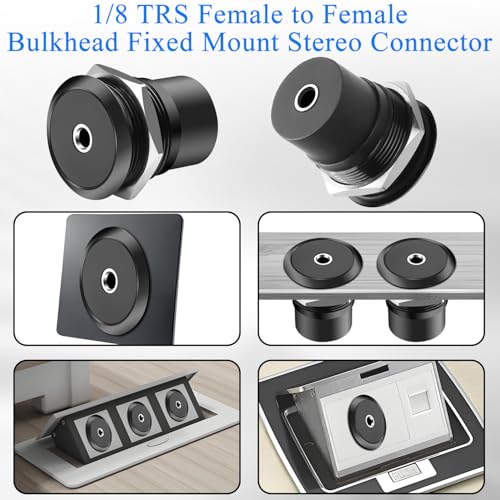 QIANRENON TRS 3.5mm Threaded Fixed Mount Headphone Adapter Socket 3-Pole 1/8 TRS Female to Female Bulkhead Mount Stereo Connector Coupler, Al Alloy Shell, for Expansion 3.5mm Audio Port Amplifier