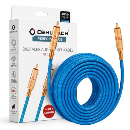 OEHLBACH NF 113 DI 500 - Digital Audio RCA Cable - High Quality S/PDIF Coaxial Cable, Multiple Shielded, 75 Ohm - 5 m - Blue - size: 5m
