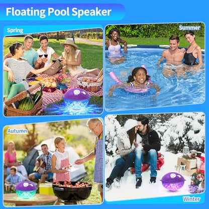 Floating Pool Speakers with Colorful Lights, Bluetooth Wireless Pool Speaker Floatable IP68 Waterproof, Built-in Mic & Crystal Clear Sound Bluetooth Hot Tub Speaker for Pool Party Outdoors - color: Purple