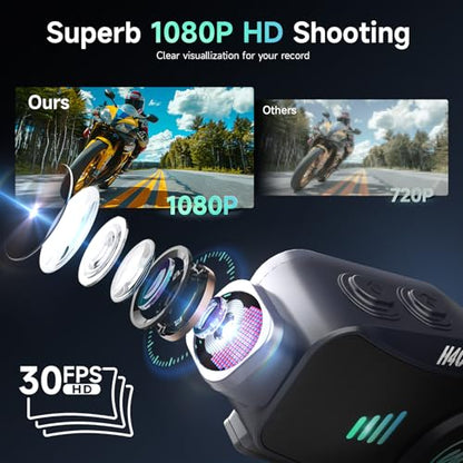 카메라 포함 오토바이 헬멧 헤드셋, Moman H4C, 【1080P 카메라】120° 광각 360° 촬영 일회용 오토바이 헤드폰 스피커, 32G TF 카드 포함, HiFi 스테레오 AI 음성 보조 IPX6 방수