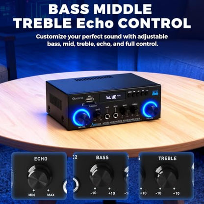 Romicta AK50MAX Stereo Audio Amplifier, Home Audio Stereo Receiver Bluetooth 5.0 with 400W 2.0 Channel FM Radio, Echo, USB, SD Card, AUX with Remote Control Home Theater Audio Stereo System - style: AK50MAX(AK45 Upgrade Version)