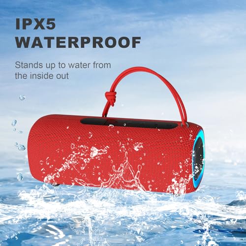 PEICHENG Bluetooth Speaker, Portable Wireless Clear Loud Stereo Sound IPX5 Waterproof with RGB Lights BT5.3 Long Playtime TWS Pairing,for Home Party Outdoor Beach,Great Gift Choice (Red) - color: Red