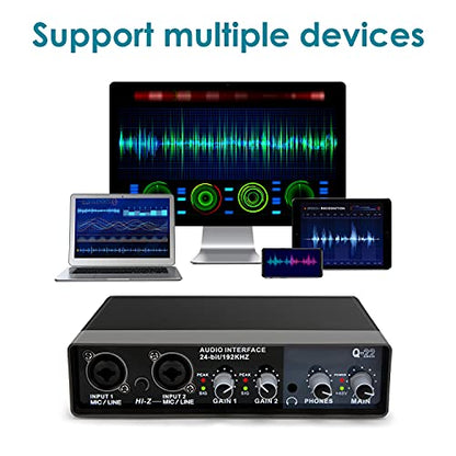 YOUSHARES USB Audio Interface for Recording Music, AudioBox Mic Preamps 48v 2 Channel for Streaming and Podcasting Recording