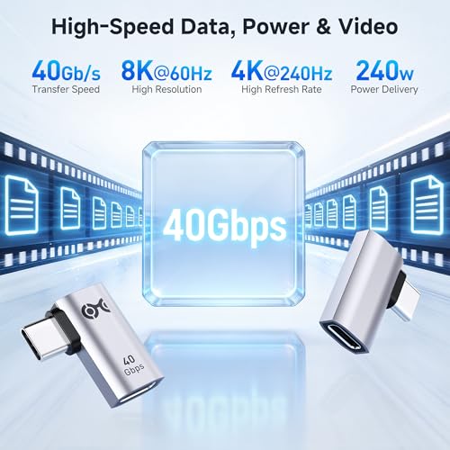 Cable Matters 2-Pack 40Gbps Flat Right Angle USB C Adapter | [4K@240Hz Video, 240W Charging, 40Gbps Data Transfer] 90 Degree, Compatible with Thunderbolt 4, iPhone 17/16, Steam Deck - style: Flat Right Angle