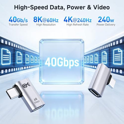Cable Matters 2-Pack 40Gbps Flat Right Angle USB C Adapter | [4K@240Hz Video, 240W Charging, 40Gbps Data Transfer] 90 Degree, Compatible with Thunderbolt 4, iPhone 17/16, Steam Deck - style: Flat Right Angle