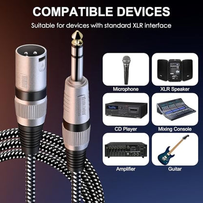 XLR Male to 1/4 Inch TRS Cable 10 FT, Nylong Braided XLR 3 Pin Male to Quarter inch 6.35mm TRS Balanced Interconnect Wire Mic Cord (Pure Copper Conductors) - size: 10FT