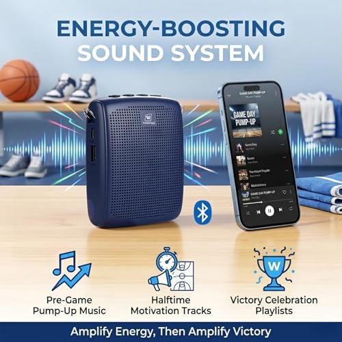 WinBridge Voice Amplifier with Bluetooth Headset Mic, Portable PA System | 15W Portable Speaker with Microphone for Teachers, Auto-Pair, 12–15H Battery, Lightweight,USB/BT Playback, Mute WB002 Blue - color: Blue