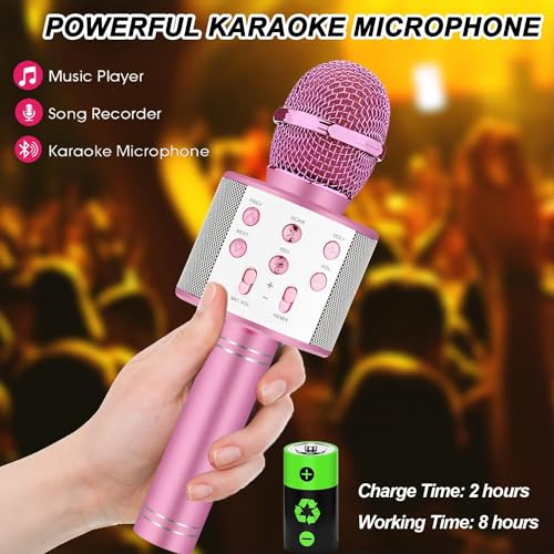 Niskite Kids Karaoke Microphone for Singing: Bluetooth Karaoke Microphone Wireless - Perfect Christmas Birthday Gifts for 2 3 4 5 6 7 8 Year Old Girls Toys