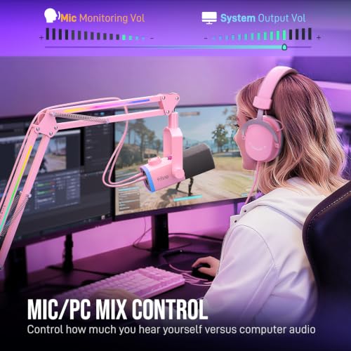 FIFINE AM8PROTP XLR/USB Gaming Microphone Kit, Dynamic RGB Streaming Mic - color: Pink