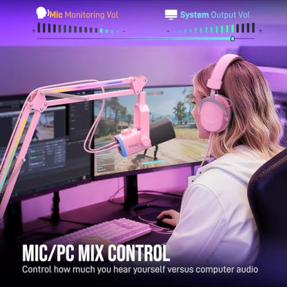 FIFINE AM8PROTP XLR/USB Gaming Microphone Kit, Dynamic RGB Streaming Mic - color: Pink