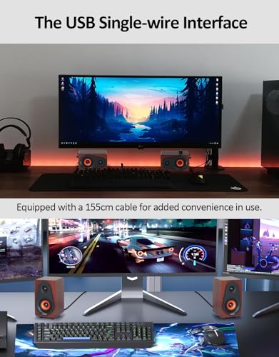 PC Speakers 12W, Wooden Computer Speakers USB Powered with Dual Diaphragm, High-Fidelity Stereo Sound for Desktop Laptop Monitor Tablet, Built-in Audio Output Jack (Brown) - color: Brown