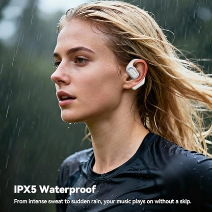 TECKNET Open Ear Headphones, Bluetooth Headphones 6.0 Sports with Smart Digital Display, 40H Playtime, IPX5 Waterproof, Wireless Earbuds Lightweight Design for Travel/Cycling/Running (White) - color: White