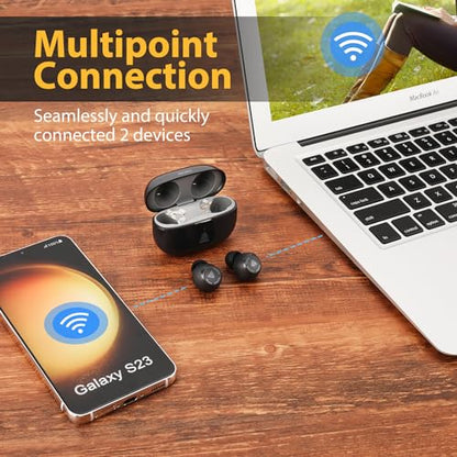 FAAEAL Bluetooth 5.3 Wireless Earbuds with Wireless Charging Case,Waterproof Stereo Headphones in Ear Built in Mic Headset Premium Sound with Deep Bass for Sport(Black) - color: Black