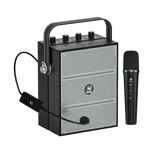 WinBridge S97 60W Powerful Voice Amplifier with Dual Wireless Microphones | Speaker Mic Set, PA System for Teachers, Karaoke & Event, Guitar Input, 4 Sound Effects, Bluetooth Audio/USB/TF/AUX Playback