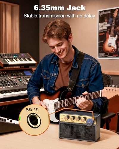 Guitar Amp with Clean Drive, 3.5mm /AUX 6H Work for Indoor Practice Travel | 10W Mini Guitar Amplifier USB-C Rechargeable Bluetooth Small Portable Amp