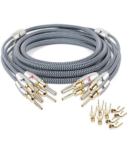 14AWG Audiophile Speaker Cable with 4mm Banana Plugs, Double-Shielded & Cotton-Braided for Home Theater, Stereo Amplifier and Hi-Fi Speakers (9.84ft/3m) - color: Speaker Cable-2PCS, size: 9.8FT/3M