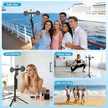 71" Content Creator Essentials Vlogging Kit - 2 Lights & 2 Mics | 360° Rotating Auto Face Tracking Tripod for iPhone/Android/Camera with Wireless Remote, No App for Vlog, Live, Video Record