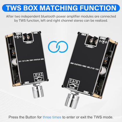 Daakro 2PCS ZK-1001B Bluetooth Amplifier Board,100W Mono Channel Amp Board with TWS Pairing Function,DC 7-24V, Bluetooth/USB/AUX Input, Audio Amp Board for Home DIY Wireless Speakers, Password Free - color: 2PCS ZK
