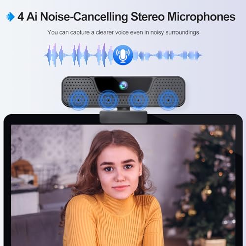 ToLuLu 4K Auto Focus Webcam for PC, 4 AI Noise-Canceling Mics UHD Web cam - style: 4K Autofocus Webcam with Cover & Tripod