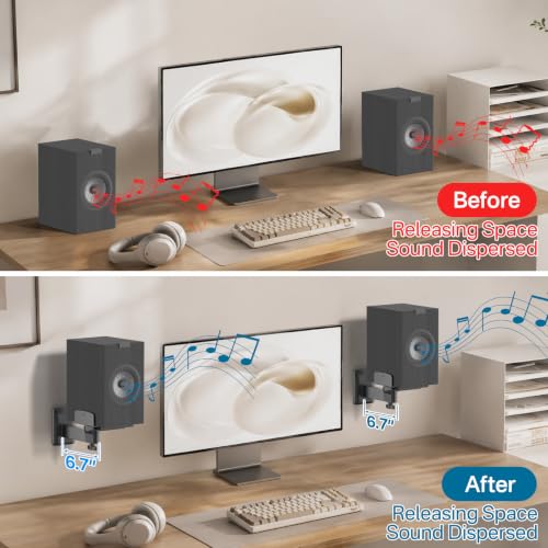 Adjustable Speaker Wall Mounts Pair for KEF Q150/Q350/Q1&Q3 Meta, Yamaha HS5/HS7/HS8, 5" to 11" Dual Side Clamp Fit Klipsch, Polk, JBL 305P Bookshelf Speakers, for Edifier, PreSonus Studio Monitors