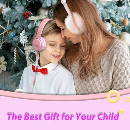 Wired Headphones with Mic, Type C Headphones, Volume Control Type-C, On-Ear with Wire for Laptop、Phone, Wired Headphone Over Ear (Green+Pink)