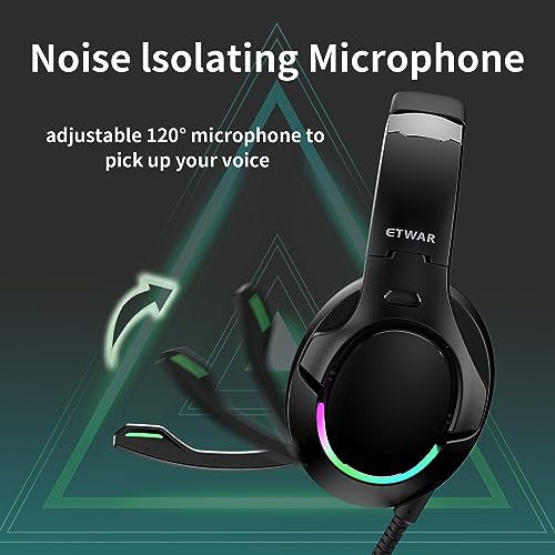 EG80 USB Gaming Headset with Noise Cancelling Microphone,7.1 Surround Sound,Soft Memory Foam Padding, RGB Lights, Wired Headphones for PS4, PS5 Console, Laptop, Call Center