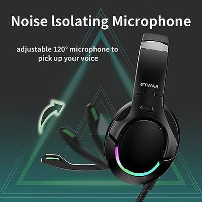 EG80 USB Gaming Headset with Noise Cancelling Microphone,7.1 Surround Sound,Soft Memory Foam Padding, RGB Lights, Wired Headphones for PS4, PS5 Console, Laptop, Call Center