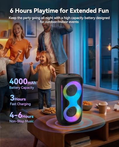 GKD40 Portable Karaoke Machine for Kids & Adults, Bluetooth Speaker with PA System, 2 Wireless Rechargeable Microphones, LED Party Speaker with 4' Woofers & LED Light for Home, Outdoor Party & Singing