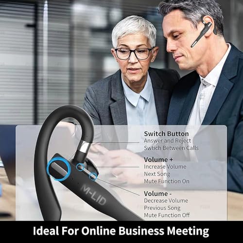 Bluetooth 5.3 Single‑Ear Headset with ENC Microphone & IPX7 Waterproof – 50 Hour Battery (8 h + Charging Case), Hands‑Free Wireless Earpiece for Driving, Office & PC