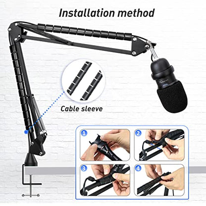 SoloCast Boom Arm, Microphone Stand for HyperX SoloCast 2 with Mic Cover | Mic arm Upgrade C Desk Clamp, 2 Cable Ties, Foam Mic Cover