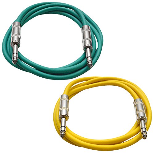 Seismic Audio - SATRX-3-2 Pack of 3' 1/4" TRS Male to 1/4" TRS Male Patch Cables - Balanced - 3 Foot Patch Cord - Green and Yellow - color: Green and Yellow