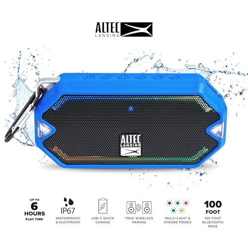 Altec Lansing - HydraMini Wireless Bluetooth Speaker, IP67 Waterproof USB C Rechargeable Battery with 6 Hours Playtime, Compact, Shockproof, Snowproof, Everything Proof (Royal Blue) - color: Royal Blue