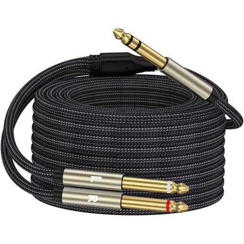 1/4 inch TRS Stereo Y-Splitter Insert Cable, 1/4 Inch Male Jack to Dual 1/4inch(6.35mm) Male TS Mono Breakout Cable Audio Patch Cord (26FT) - size: 26FT