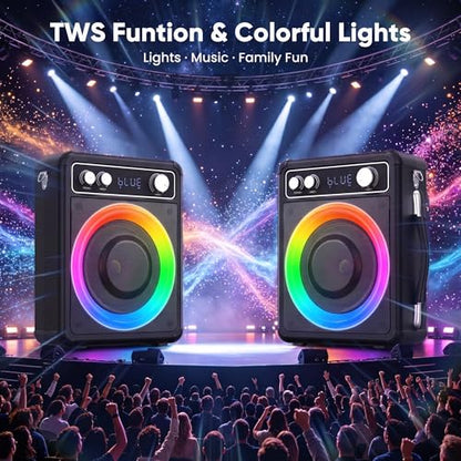 VOSOCO Karaoke Machine, Bluetooth Speaker with 2 Wireless Mics for Adults | 2026 Portable PA System with LED Light, Supports TWS Echo Adjustment TF USB AUX Inputs for Birthday Home Party Outdoor Travel - size: T03-2 MICS