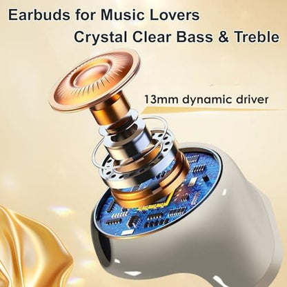TINGER Mini Semi-in-Ear Bluetooth 5.4 Earbuds- 20H Battery Life Wireless Headphones, Ultra-Compact Design with Clear Calls, Sweatproof for Running/Gym/Travel（Beige） - color: Beige