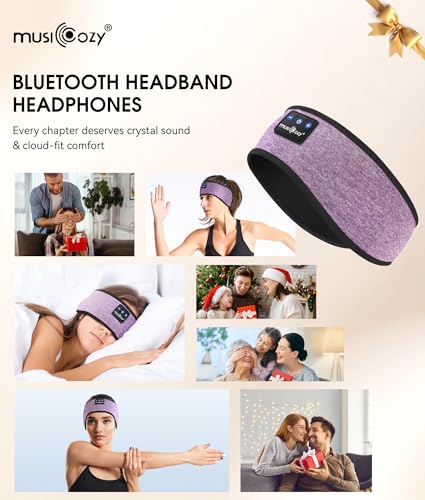 MUSICOZY Bluetooth 5.4 Sleep Headphones Headband Sports Wireless Audio | Earbuds 2 in 1 Design with Breathable Stretch Fabric, HD Stereo Sound Speakers for Workout Yoga Running, Nighttime Sleep Use - color: Light Purple