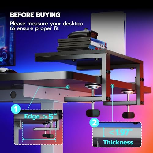 ARES WING Clamp-On Desk Extender Monitor Shelf, 15x9.8 up to 44lbs | Desktop Riser for Office/Gaming，Space Booster，Freestanding or Clamp Mount，No Drill Desktop Organizer，Black - size: 15“, style: no hook