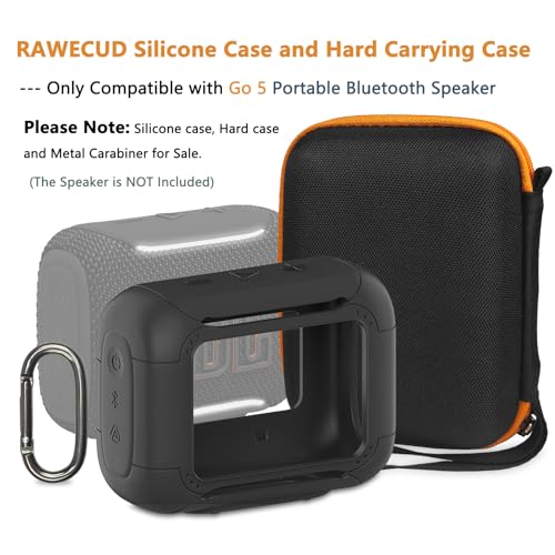 Protective Case for JBL Go 5 Portable Bluetooth Speaker | Accessories Hard Carrying Case and Silicone Cover with Metal Carabiner (Black Case) - color: Black Case