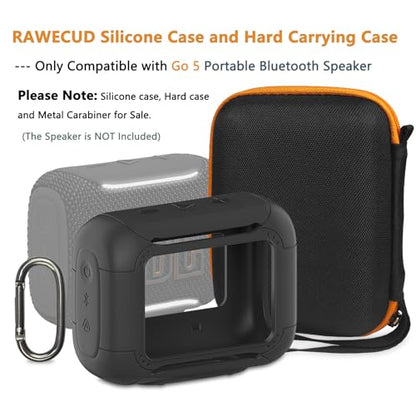 Protective Case for JBL Go 5 Portable Bluetooth Speaker | Accessories Hard Carrying Case and Silicone Cover with Metal Carabiner (Black Case) - color: Black Case