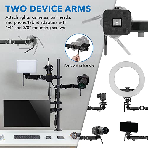 Mount-It! All-in-One Streaming Desk Mount – 4 Arm Setup for Monitor, Camera, Ring Light & Mic – Live Stream Equipment for YouTube, Podcast, Gaming, Zoom – VESA Compatible, Clamp/Grommet Base - size: 4 arm