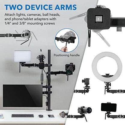 Mount-It! All-in-One Streaming Desk Mount – 4 Arm Setup for Monitor, Camera, Ring Light & Mic – Live Stream Equipment for YouTube, Podcast, Gaming, Zoom – VESA Compatible, Clamp/Grommet Base - size: 4 arm