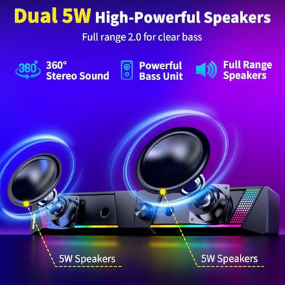 Computer Speakers, 2 in 1 PC Speaker , Gaming Speakers for PC Computer Laptop Desktop Monitor, RGB Speakers with Touch Sensitive Lighting, USB Powered 3.5mm Aux（Package Only Two Speaker, No Soundbar）