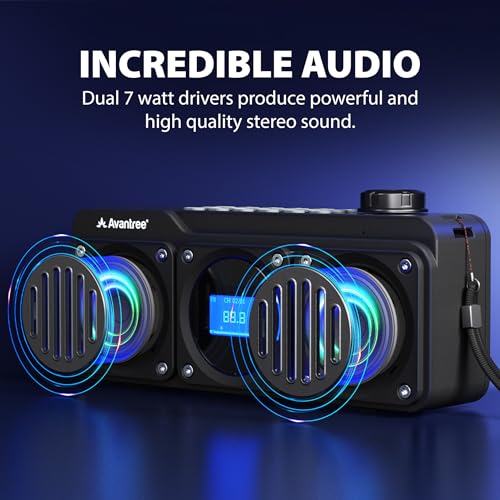 Avantree BoomByte - Portable FM Radio & Bluetooth Speaker with Stereo Sound | Long Rechargeable Playtime, Micro SD Card & USB Audio Input, MP3 Player, Metal Finish, Easy to Use, Black - color: Black