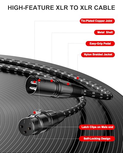 Long XLR Cables 150ft (46m), Nylon Braided XLR Extension Microphone Cable, OFC Shielded and Balanced XLR Male to Female Mic Cord for Preamp Recording Mixer Amplifie Speaker Black | OFC conductors, double shielding, balanced 3-pin XLR, metal connectors, fo