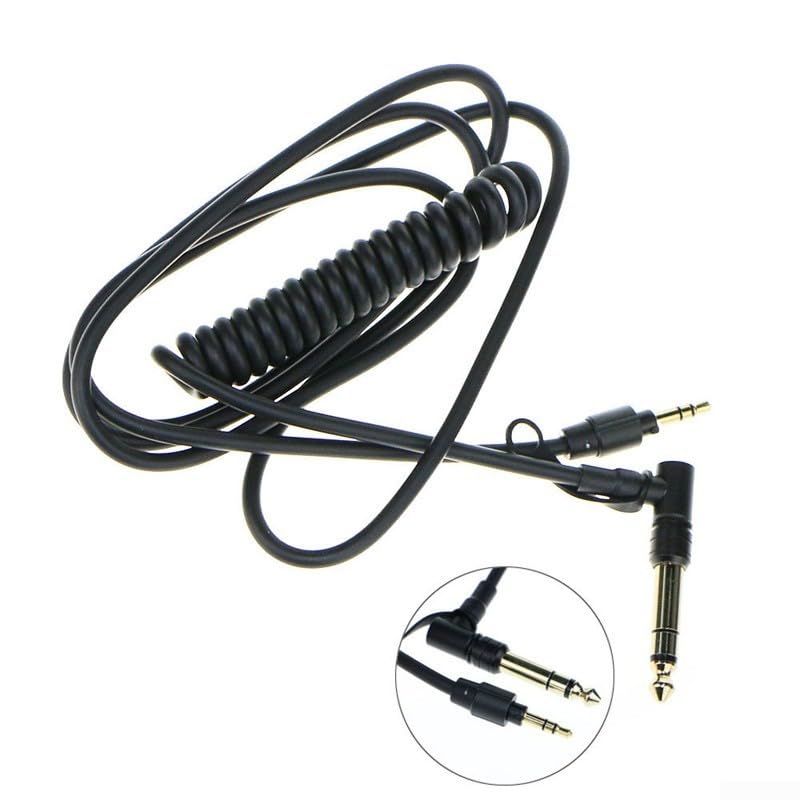 Coiled Aux Cable for Pro Detox Headphones 3.5mm to 6.5mm Cord Black Red Spring Design 1.5m(Black)